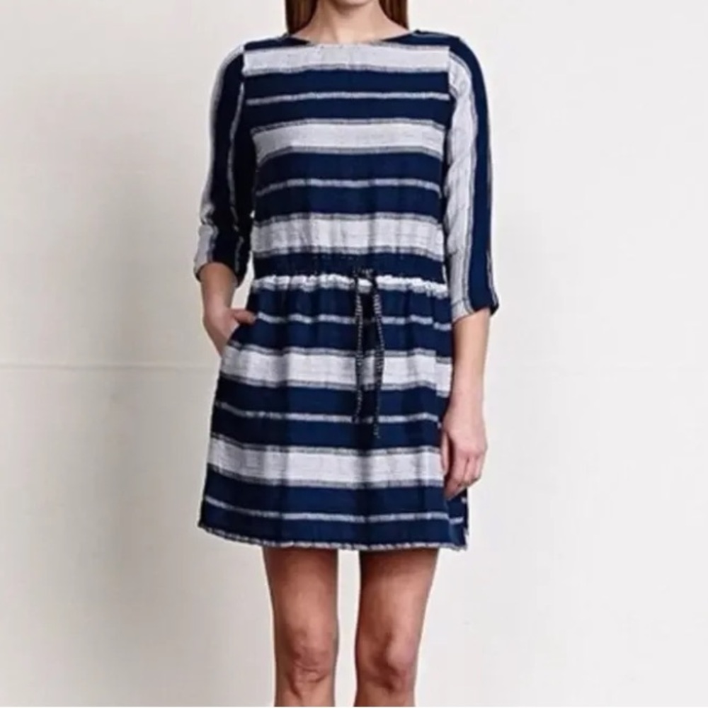 Ace & Jig navy and metallic striped Kyoto tie waist dress